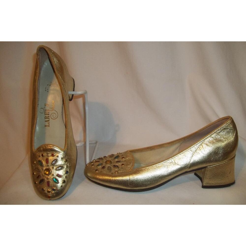 Vintage CAPRICE Gold Metallic Rhinestone Detail Pumps Shoes 5 M